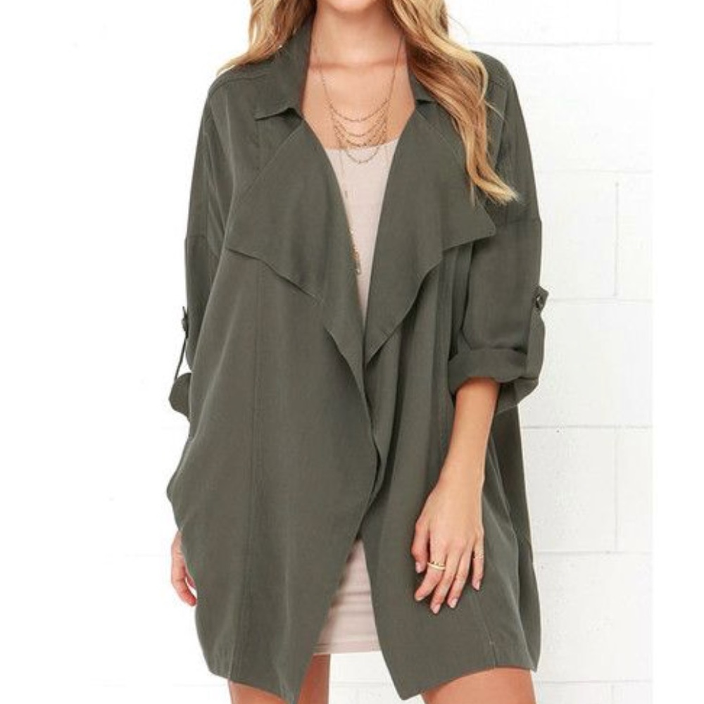 Lulu’s Lucky Break Oversized Olive Jacket